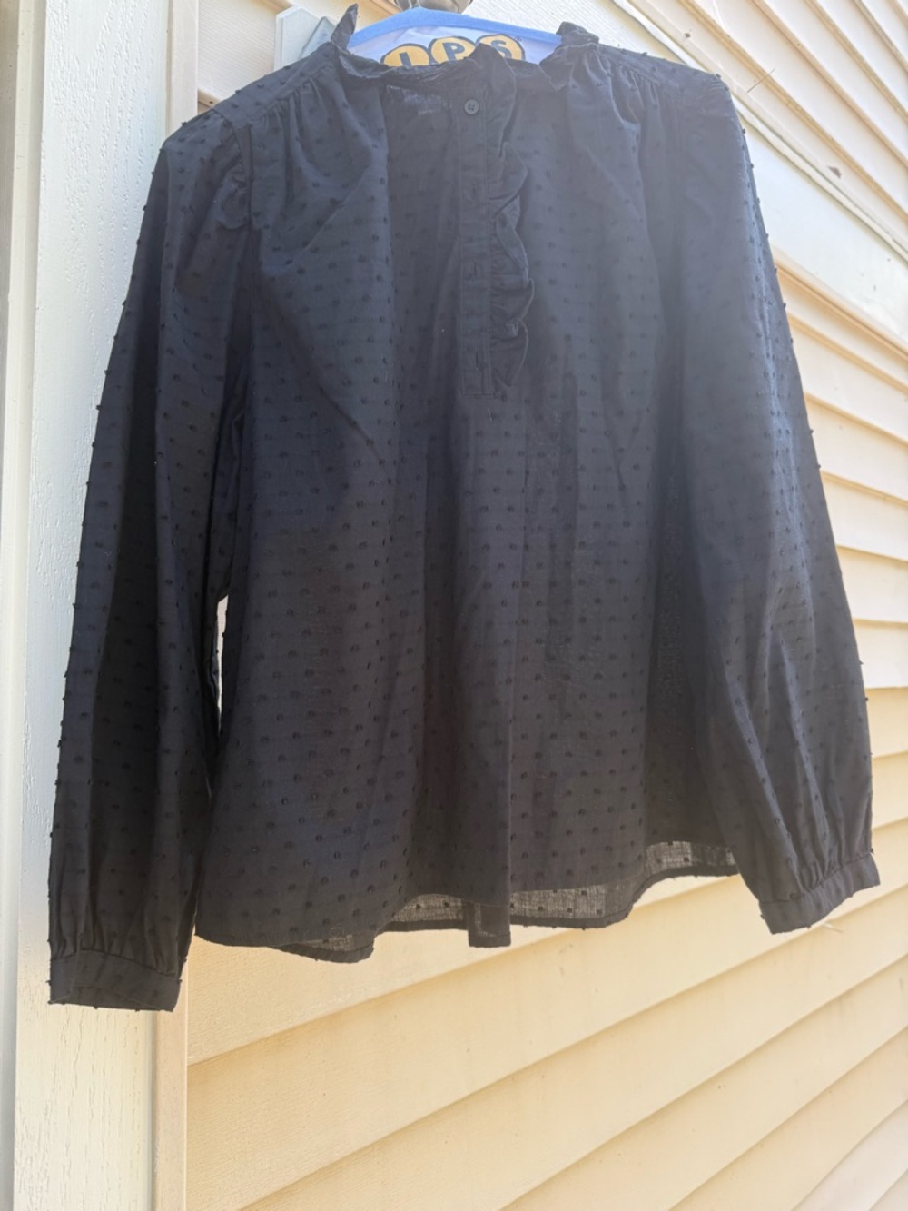 H&M Black Swiss Dot Ruffle Neck Smock  Blouse